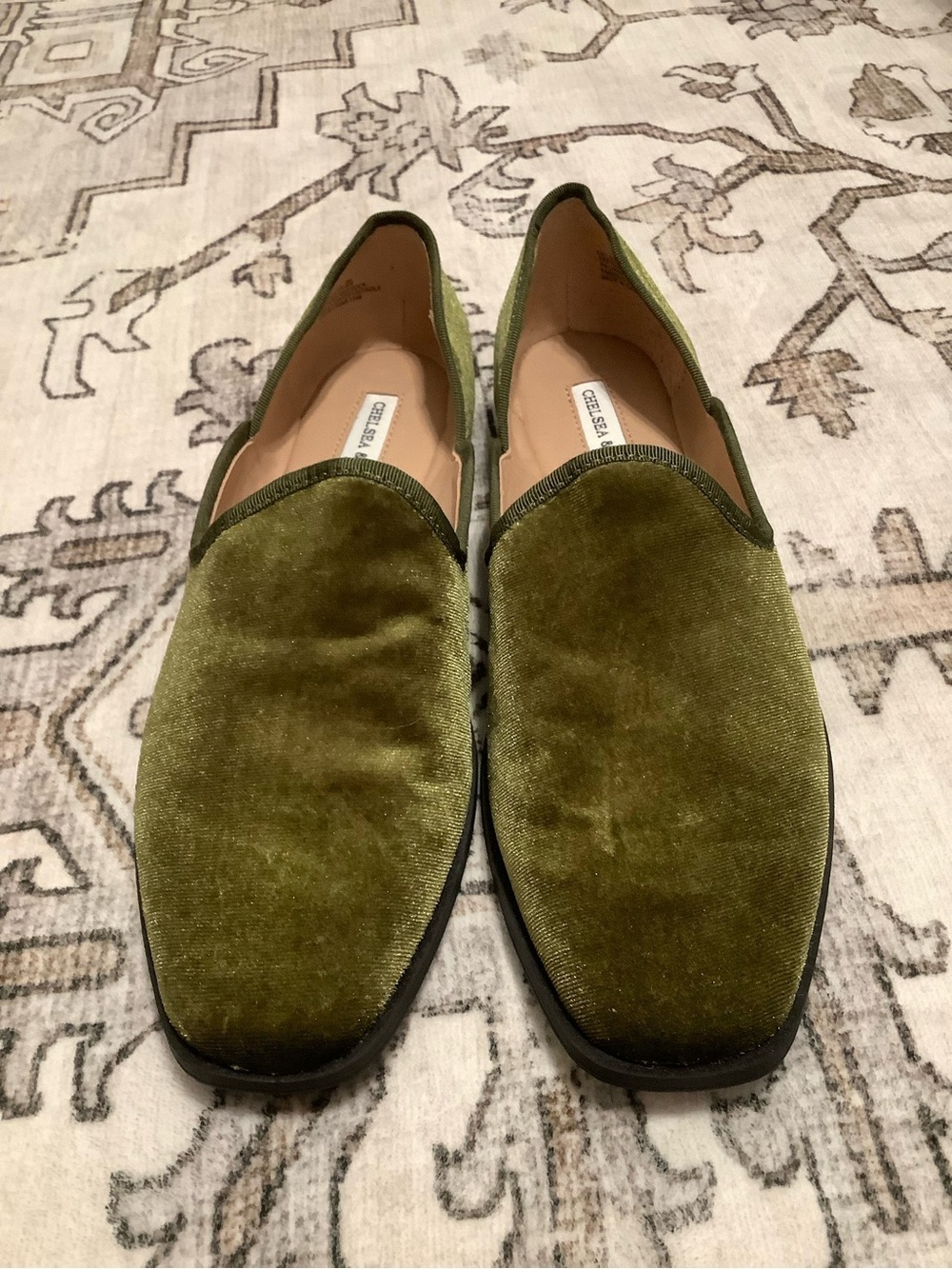 Chelsea & Violet Olive Green Velvet Slip-On Flats - Picture 2 of 6